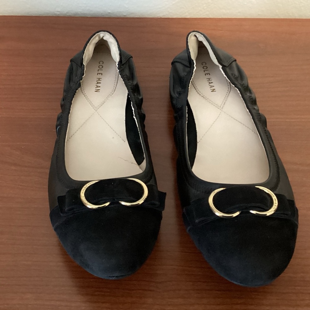 Cole Haan Ballet Slipper Flat Shoes Black Leather & Suede VGC 8.5 8 1/2 B Width